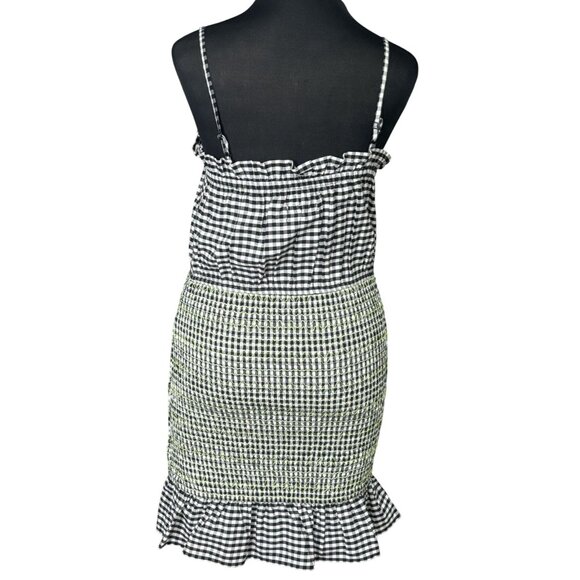 Urban Outfitters Gingham & Tweed Ruffled Mini Dress M Black/White/Green - Picture 3 of 6